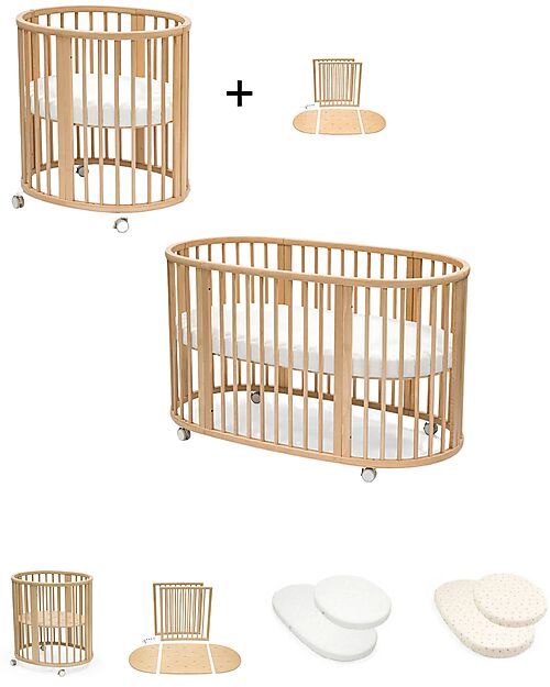 Stokke Set Lettino Sleepi Mini Natural con Estensione fino a 5 Anni - Include Materassi e Lenzuoli Culle e Ceste