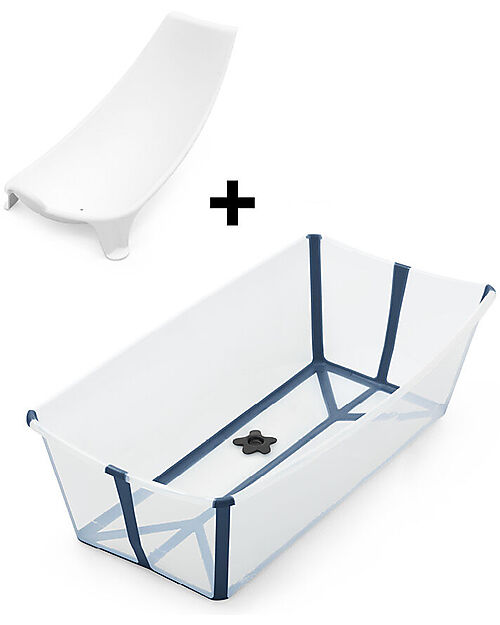 Stokke Vaschetta da Bagno Flexi Bath XL - con Supporto per Neonati - Trasparent Blue Vaschette e Accessori