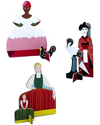 StudioRoof Cartolina 3D a tema Ragazze - Ragazza con Gallina - Due ragazze - Ragazza con Gru Carta e Cartone