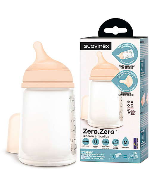 Suavinex Biberon Anti-Colica Zero.ZeroTM - 270 ml - Flusso Medio dai 6 Mesi Biberon_