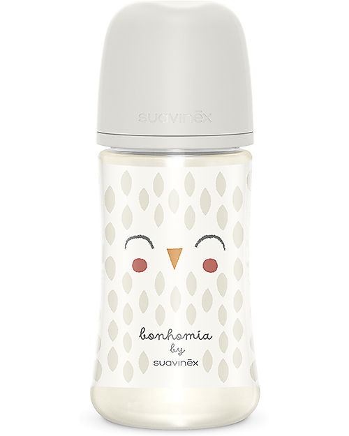 Suavinex Biberon Bonhomia in Poliammide - 270 ml - Civetta Bianco - 3+ - con tettarella Simmetrica SX Pro Biberon_