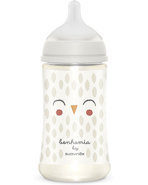 Suavinex Biberon Bonhomia in Poliammide - 270 ml - Civetta Bianco - 3+ - con tettarella Simmetrica SX Pro Biberon_