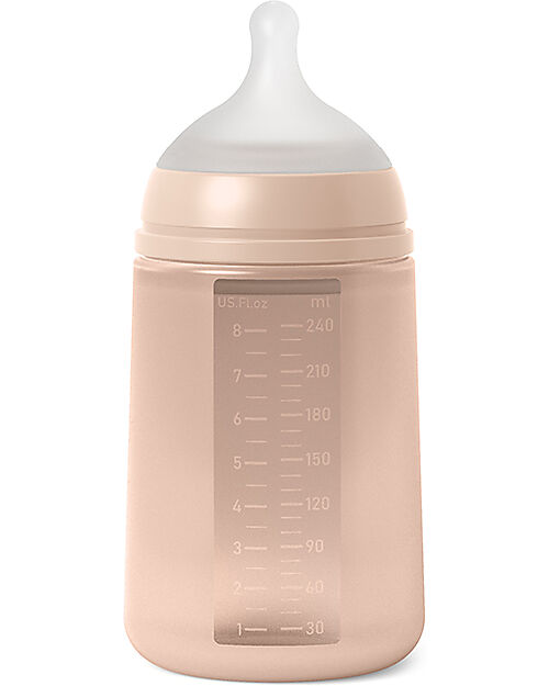 Suavinex Biberon Color Essence in Silicone - 240 ml - Nude - con Tettarella Simmetrica SX Pro - dai 3 Mesi Biberon_