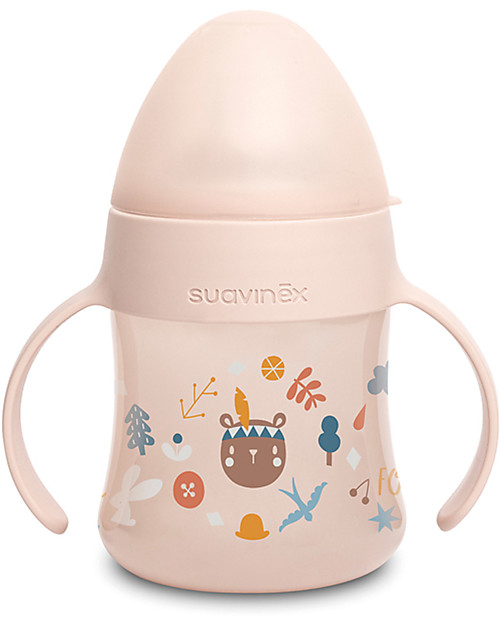 Suavinex Biberon First con Manici e Beccuccio - 150 ml - dai 4 Mesi - Rosa Biberon_