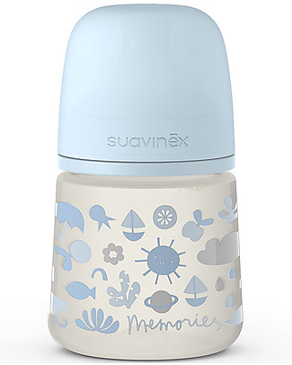 Suavinex Biberon Memories con Tettarella Simmetrica SX Pro - 150 ml - dalla Nascita - Azzurro Biberon Anti-Colica