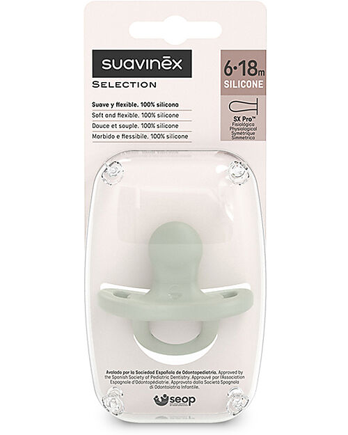 Suavinex Ciuccio Color Essence in Silicone - Verde Lago - Tettarella Simmetrica SX Pro - 6-18 Mesi Ciucci