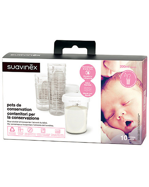 Suavinex Contenitori Conserva Latte Materno - Set da 10 x 200 ml Conservazione Latte Materno