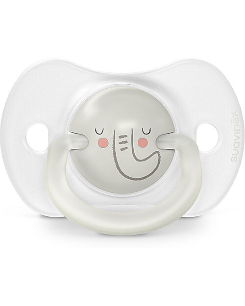 Suavinex Set di 2 Ciucci Night&Day 6-18 Mesi - Tettarella Simmetrica SX Pro in Silicone - Elefante - Si Illuminano al Buio Ciucci