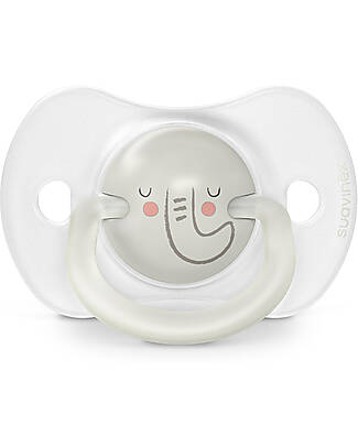 Suavinex Set di 2 Ciucci Night&Day 6-18 Mesi - Tettarella Simmetrica SX Pro in Silicone - Elefante - Si Illuminano al Buio Ciucci