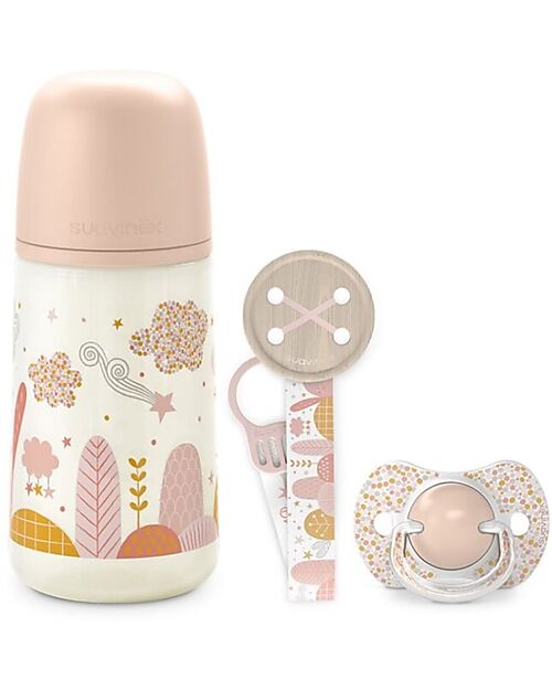 Suavinex Set Nascita Dreams - Biberon Ciuccio e Clip Portaciuccio - Rosa - Perfetta Idea Regalo! Ciucci