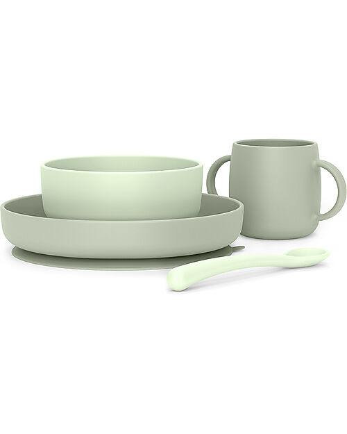 Suavinex Set Pappa Color Essence in Silicone - Piatto/Scodella/Tazza e Cucchiaio - Verde Set Pappa