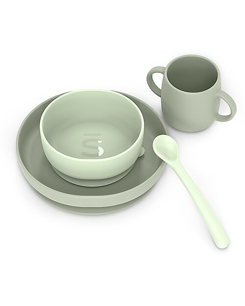 Suavinex Set Pappa Color Essence in Silicone - Piatto/Scodella/Tazza e Cucchiaio - Verde Set Pappa