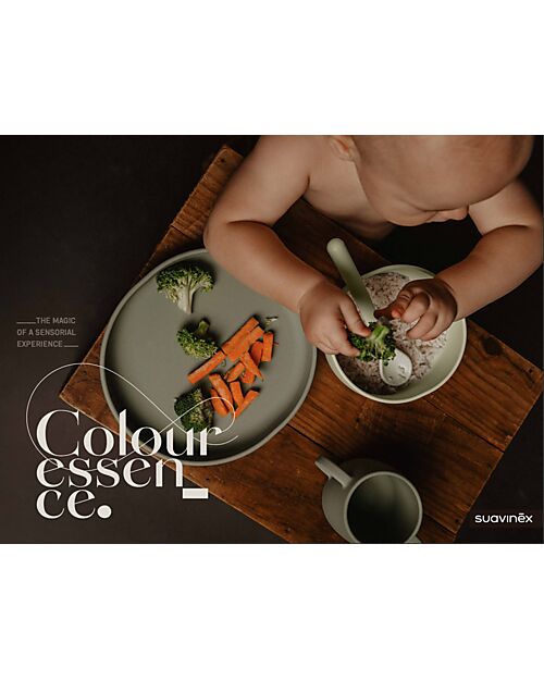 Suavinex Set Pappa Color Essence in Silicone - Piatto/Scodella/Tazza e Cucchiaio - Verde Set Pappa