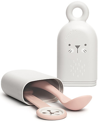 Suavinex Set Portaposate Hygge con Cucchiaio + Porta Posate + ReggiBavaglino - Rosa Set Pappa