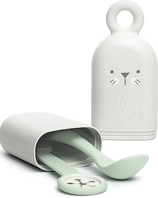 Suavinex Set Portaposate Hygge con Cucchiaio + Porta Posate + ReggiBavaglino - Verde Set Pappa