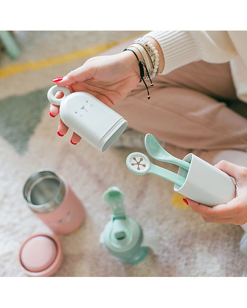 Suavinex Set Portaposate Hygge con Cucchiaio + Porta Posate + ReggiBavaglino - Verde Set Pappa