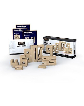 SumBlox Mattoncini in Legno Numeri per l'Apprendimento Visivo della Matematica - Starter Set da 27 mattoncini + cards Giochi STEM