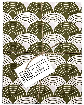 Swedish Linens Federa per Cuscini Arcobaleni - Verde Oliva - 25x20 cm - Cotone Organico GOTS Lenzuola e Federe