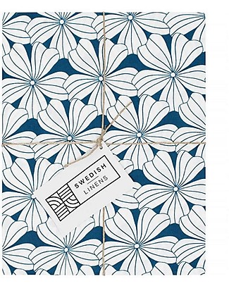 Swedish Linens Federa per Cuscini Fiori - Blu Marocco - 25x20 cm - Cotone Organico GOTS Cuscini