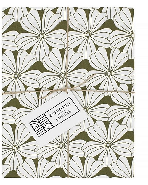 Swedish Linens Federa per Cuscini Fiori - Verde Oliva - 25x20 cm - Cotone Organico GOTS Lenzuola e Federe