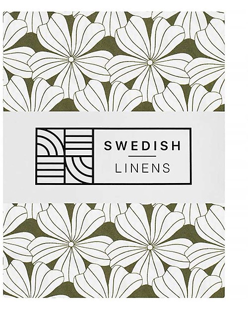 Swedish Linens Lenzuolo di sotto con angoli per culla - Fiori verde oliva 80x40cm Biancheria Culla
