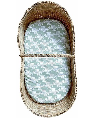 Swedish Linens Lenzuolo di sotto con angoli per culla - Onde verde salvia 40x80cm Lenzuola