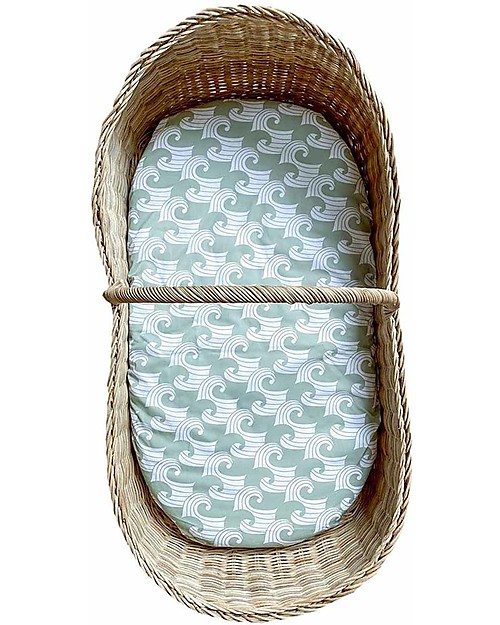 Swedish Linens Lenzuolo di sotto con angoli per culla - Onde verde salvia 80x40cm Biancheria Culla