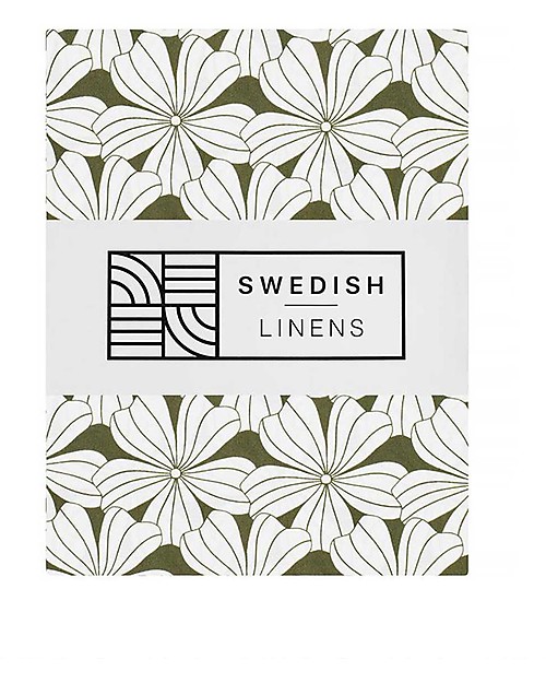 Swedish Linens Lenzuolo di sotto con angoli per lettino - Fiori verde oliva 140x70cm Lenzuola e Federe