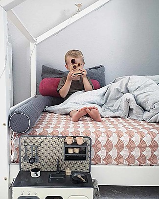 Swedish Linens Lenzuolo di sotto con angoli per letto singolo oversize- Arcobaleni terracotta -140x200cm Lenzuola