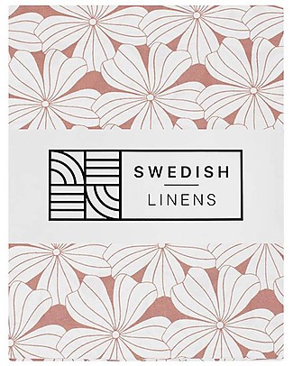 Swedish Linens Lenzuolo di sotto con angoli per letto singolo oversize - Fiori terracotta 200x140cm Lenzuola e Federe