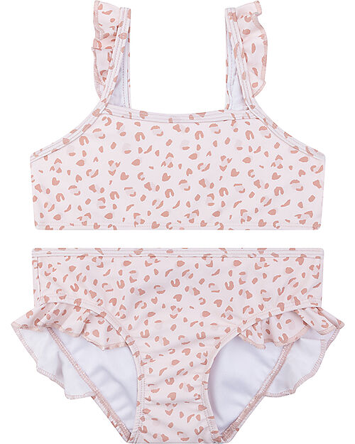 Swim Essentials Bikini con Volant -  Leopardato - Rosa Antico - Tessuto Protettivo Raggi UV Costumi Due Pezzi