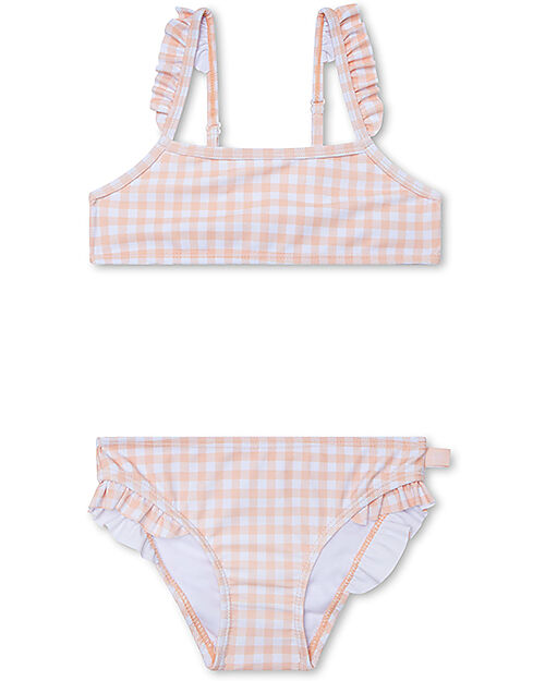 Swim Essentials Bikini con Volant - Quadretti Bianco e Albicocca - Tessuto UPF50+ Costumi Due Pezzi