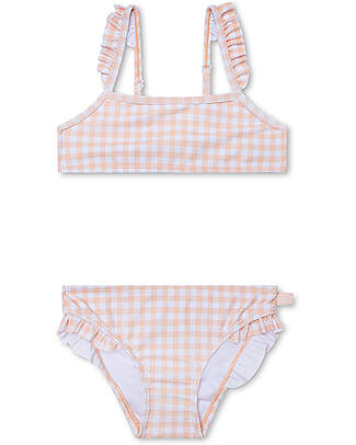 Swim Essentials Bikini con Volant - Quadretti Bianco e Albicocca - Tessuto UPF50+ Costumi Due Pezzi