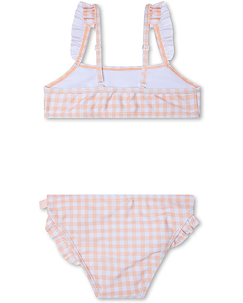 Swim Essentials Bikini con Volant - Quadretti Bianco e Albicocca - Tessuto UPF50+ Costumi Due Pezzi