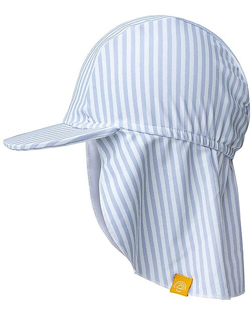 Swim Essentials Cappellino con Visiera e Falda Lunga - Righe Bianco e Celeste - Tessuto UPF 50+ Cappelli Estivi