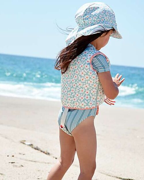 Swim Essentials Cappellino con Visiera e Falda Lunga - Verde - Fiori - Tessuto UPF 50+ Cappelli Estivi