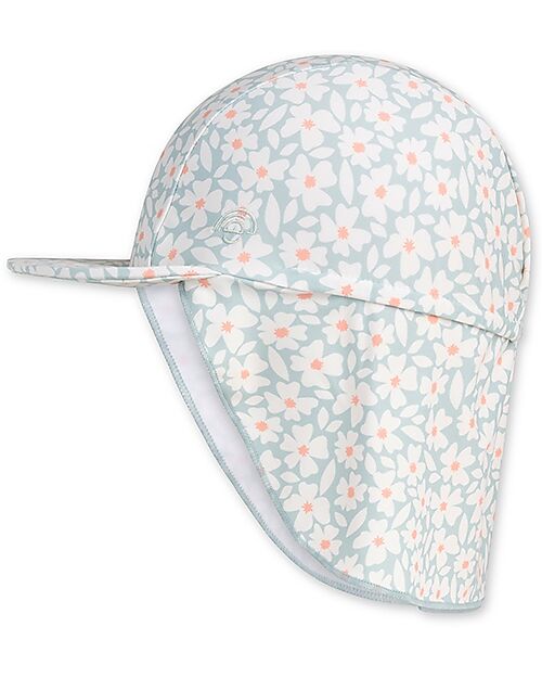 Swim Essentials Cappellino con Visiera e Falda Lunga - Verde - Fiori - Tessuto UPF 50+ Cappelli Estivi
