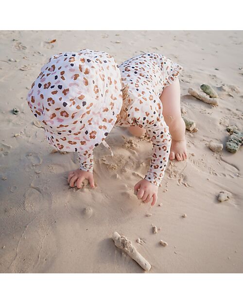 Swim Essentials Cappellino Estivo - Leopardato - Khaki - con Coulisse - Tessuto SPF50+ Cappelli Estivi
