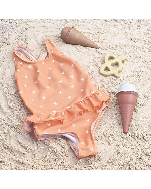Swim Essentials Costume da Bagno Intero - Cuori Arancione - Tessuto UPF50+ Costumi Interi