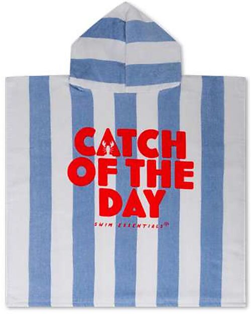 Swim Essentials Poncho da Spiaggia - Catch Of The Day - Righe Bianco e Azzurro- 65x65 cm - 100% Cotone Bio Accappatoi e Asciugamani