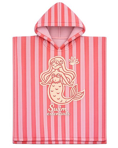 Swim Essentials Poncho da Spiaggia - Sirena - Righe Bianco e Rosso - 65x65 cm - 100% Cotone Bio Accappatoi e Asciugamani