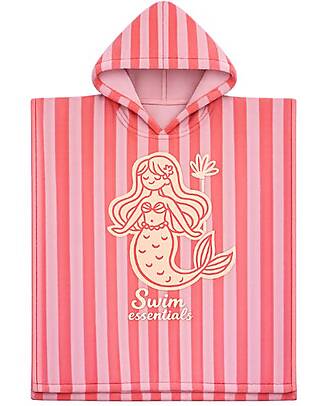 Swim Essentials Poncho da Spiaggia - Sirena - Righe Bianco e Rosso - 65x65 cm - 100% Cotone Bio Accappatoi e Asciugamani