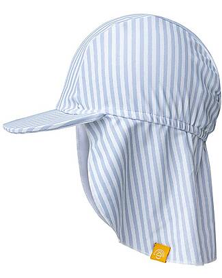 Swim Essentials Swim Cap with Visor and Long Neck Flap - Crosslines Blue White - UPF 50+ Fabric Sunhats