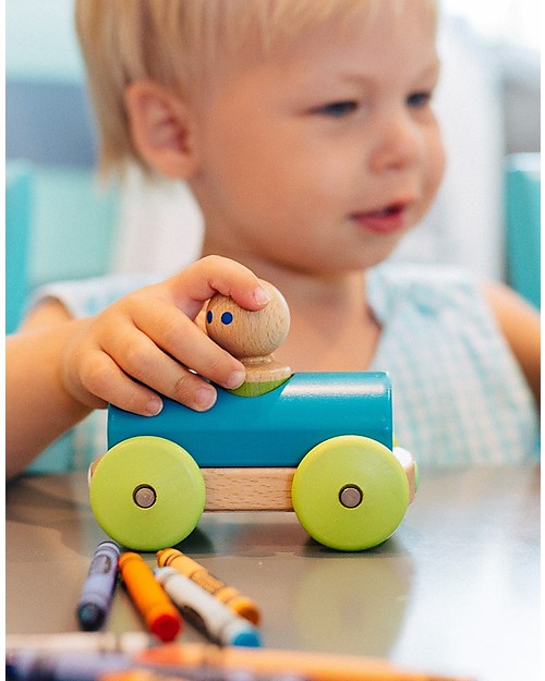 Tegu Macchina da Corsa Magnetica in Legno, Celeste - Sicura e Divertente! Macchine e Trenini  in Legno