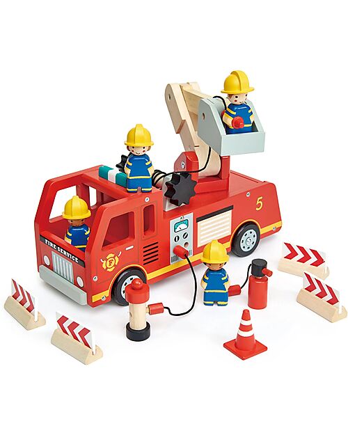 Tender Leaf Camion dei Pompieri con Omini in Legno - Dai 3 Anni Macchine e Trenini  in Legno