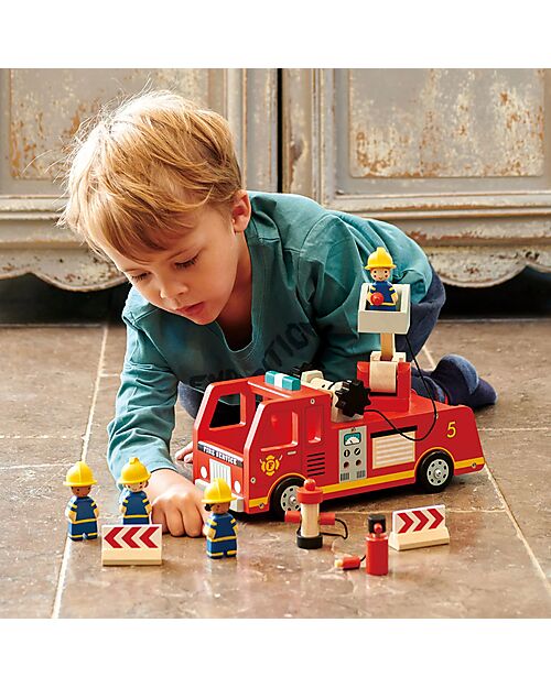 Tender Leaf Camion dei Pompieri con Omini in Legno - Dai 3 Anni Macchine e Trenini  in Legno