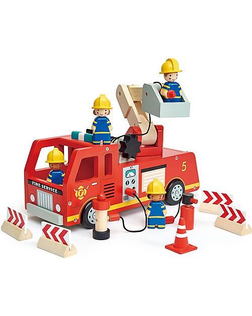 Tender Leaf Camion dei Pompieri con Omini in Legno - Dai 3 Anni Macchine e Trenini  in Legno