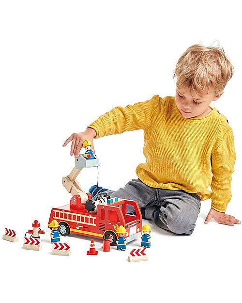 Tender Leaf Camion dei Pompieri con Omini in Legno - Dai 3 Anni Macchine e Trenini  in Legno