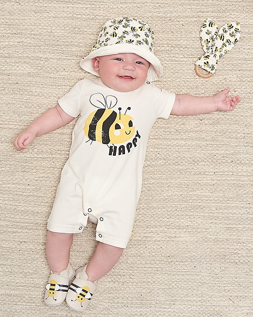 The Bonnie Mob Tutina Maniche Corte Bari - Bee Happy - Cotone bio elasticizzato Tutine Corte