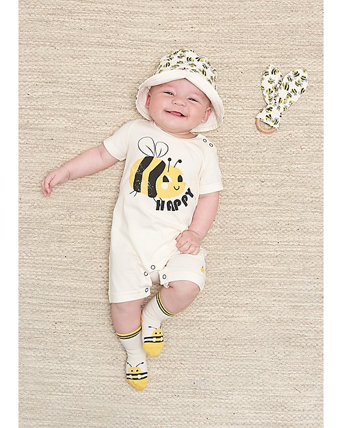 The Bonnie Mob Tutina Maniche Corte Bari - Bee Happy - Cotone bio elasticizzato Tutine Corte